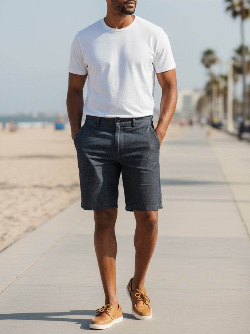 Perry Ellis Men’s Flat Front Shorts 34 Blue Casual Chino 8” Inseam
